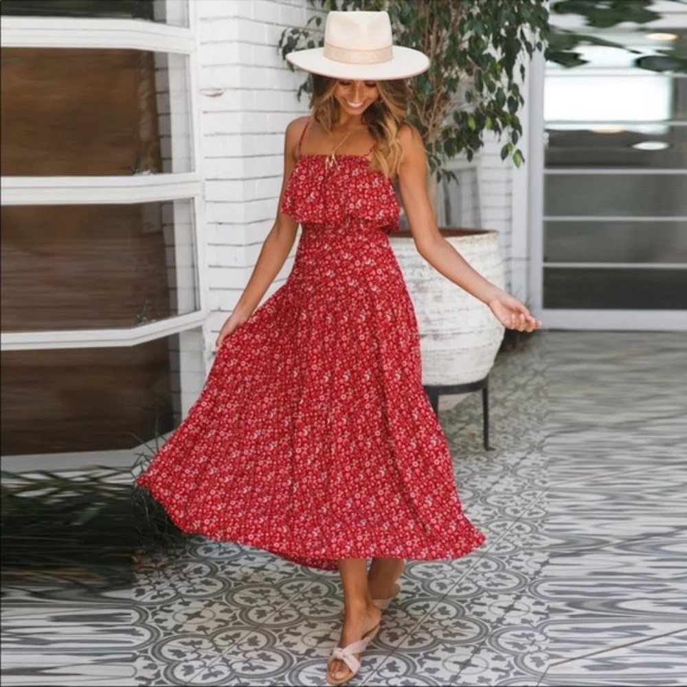 Ruffle Cami Boho Floral Gypsy Print Maxi Dress - Picture 10 of 16